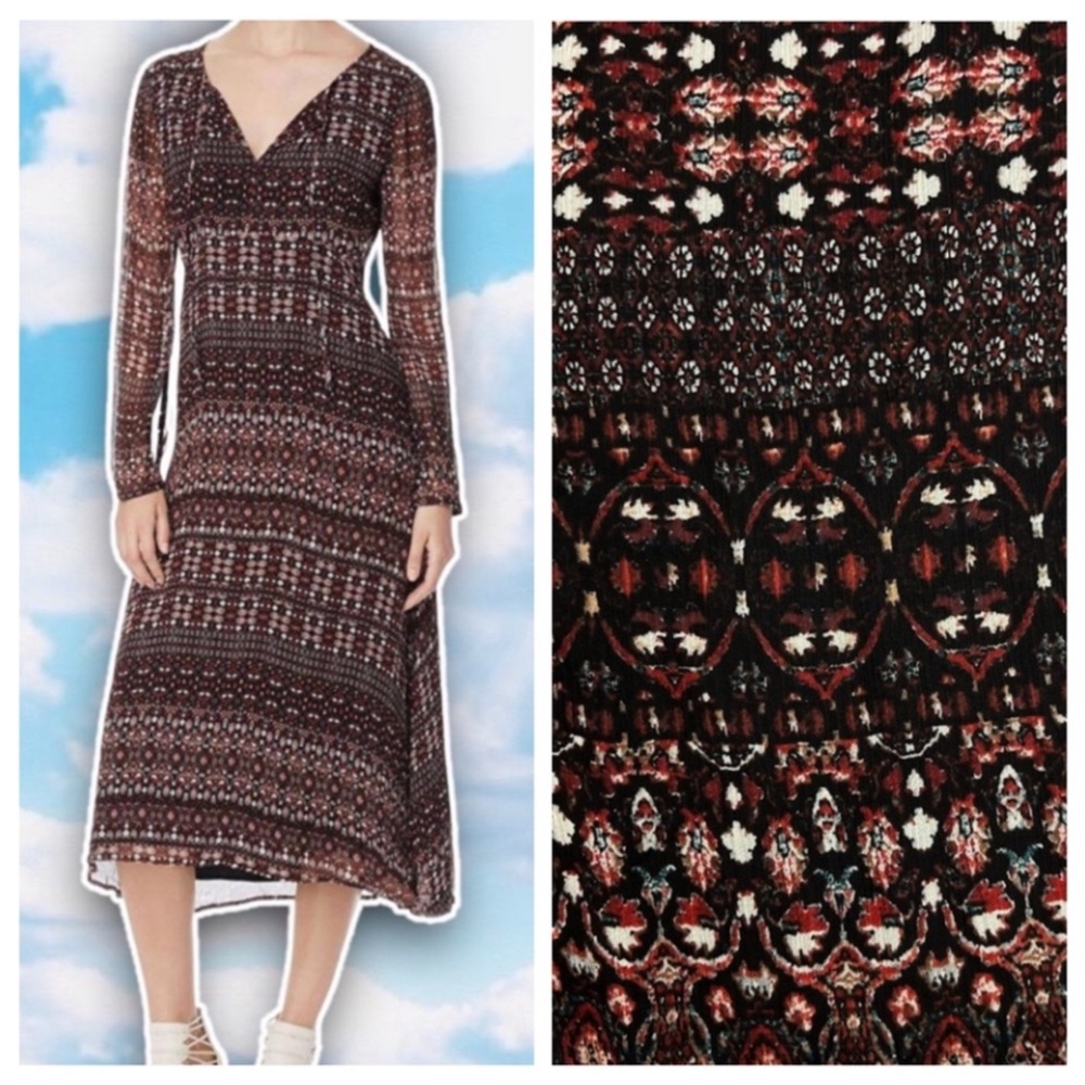 SANCTUARY Boho Tribal Print Gauze Midi Dress Bohemian Gypsy Witchy Stevie Nicks